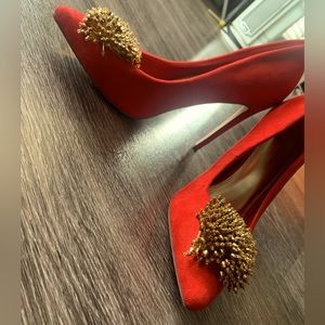 Red suede heels